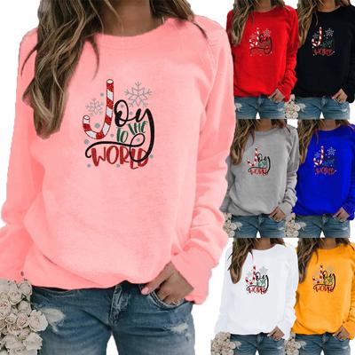 Damen-Herbst- und Winter-Plüschkleidung, bedruckt, lässige Sportbekleidung, langärmeliges Oberteil, T-Shirt, Damen-Pullover mit Rundhalsausschnitt