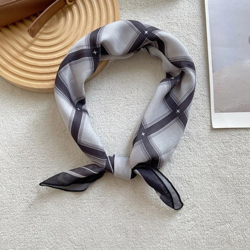 Underweight Cotton Scarf With Timeworn Checkered Pattern Soft Friendly Square Neckwear for Daily Outfits
