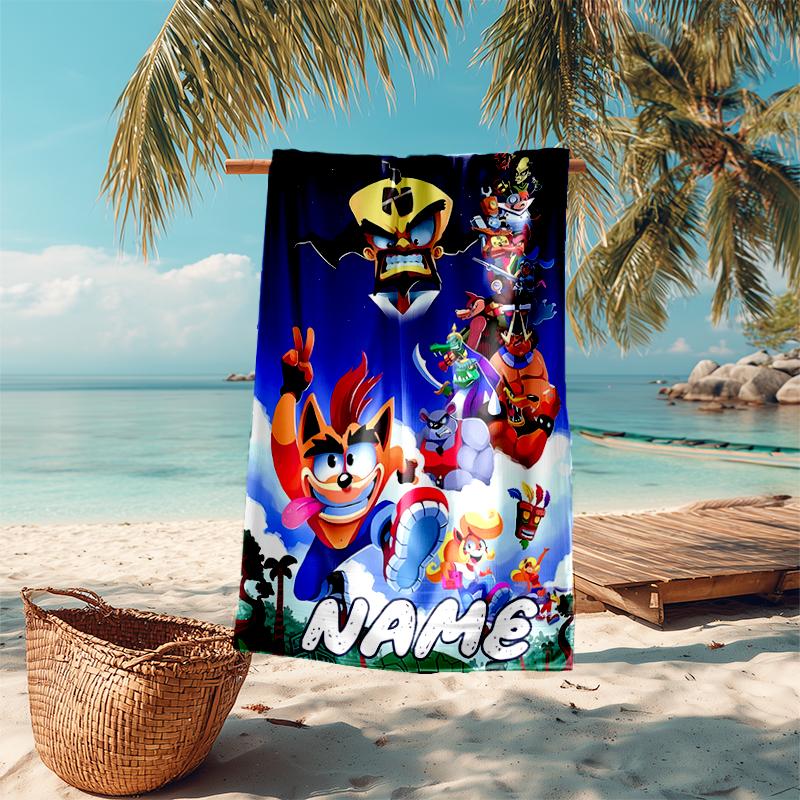 Personalized customized proof beach towel with Crash Bandicoot 4 It's About Time pattern - soft, absorbent, quick-drying, perfect swimming, camping&ba