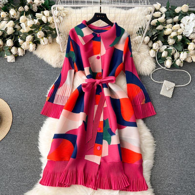 

Ruched Retro Summer Casual Lace Printing Dress Rose Red All yards