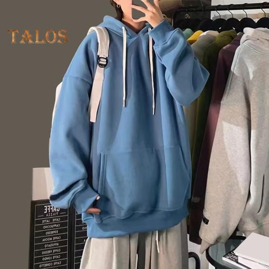 Men Fall Winter Hoodie with Big Front Pocket Solid Color Drawstring Long Sleeves Hooded Elastic Cuff And Hem Thin Daily Wear Casual Sport Top
