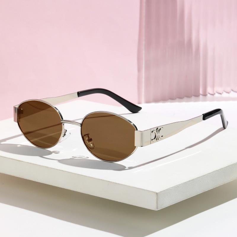 Lunettes de soleil ovales métalliques rétro à monture dorée pour femmes, petit visage, style français