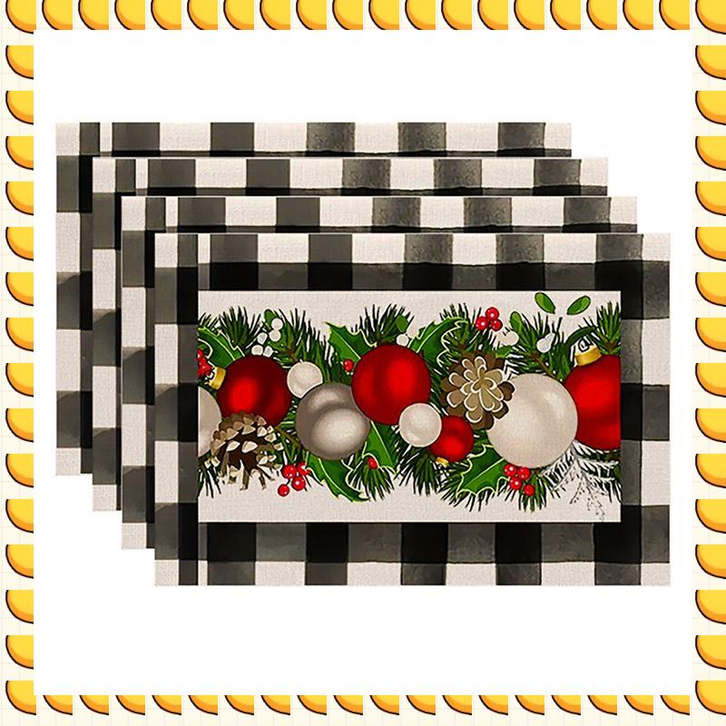 

BAAU 4PCS Xmas Trees Snow Pink Christmas Placemats Winter Table Mats For Kitchen Dining Decoration