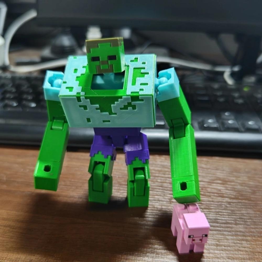 3D Printed Mutant Green Villager 13cm Articulated Action Figure with Multiple Transformations