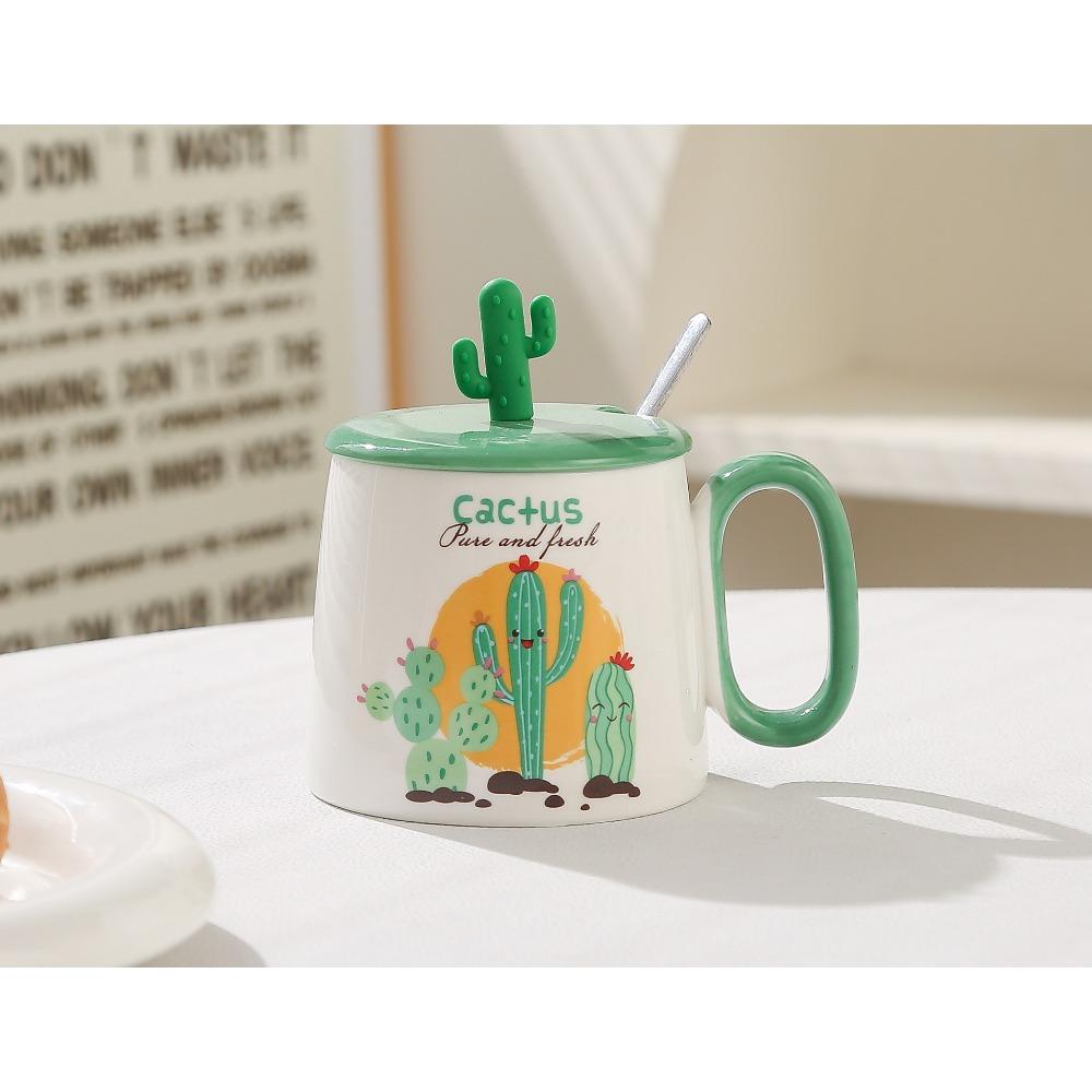 

Высокая симпатичная чашка с изображением кактуса, растение, мультяшная чашка с ручкой, керамическая чашка для кофе, кружка для послеобеденного чая 301-400ml