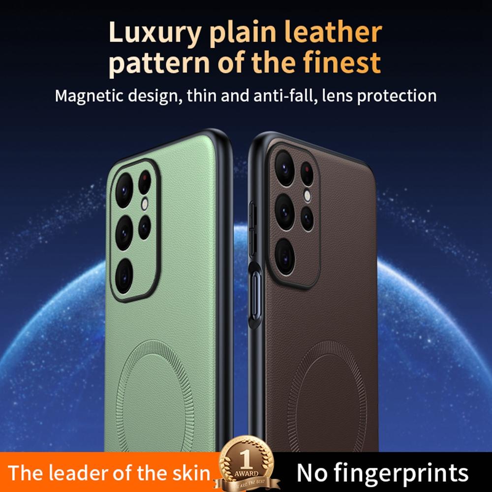 For Samsung Galaxy S25 Ultra Case Compatible with MagSafe Leather Coated TPU+PC Phone Cover