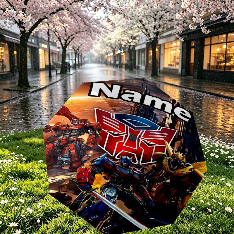 Custom Name Personalized Transformers Print Umbrella, Auto Open Close, 8‑Rib Sturdy Frame, Commute Camping Hiking Use, Birthday Gift