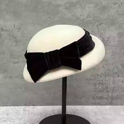 Miss Daughter Top Hat French Retro Crimped Wool Stewardess Beret Women'S Versatile Velvet Australian Wool Felt Hat