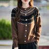Autumn And Winter Cardigan Retro Wool Jacquard Ethnic Style Design Sense Thickened Lazy And Thin Knitted Cardigan