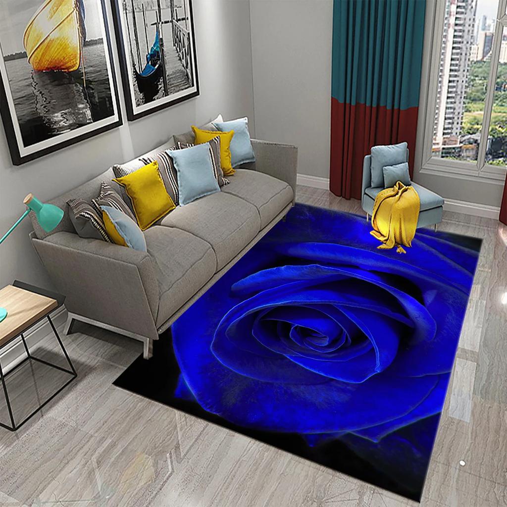 Blue Rose Rugs for Living Room Women Romantic Flower Carpet Soft Floor Mat Floral Rugs for Adults Bedroom Decorative Area Mats