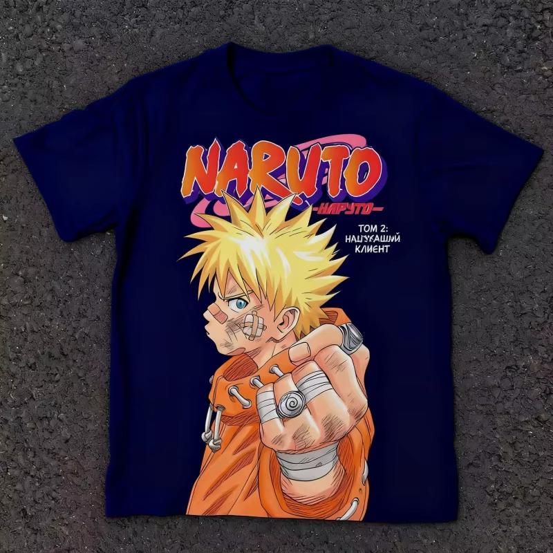 Naruto Unisexga Retro Cover Naruto Print Pure Cotton Short Sleeved Loose Top with Diverse Styles Suitable for Both Unisex and Women