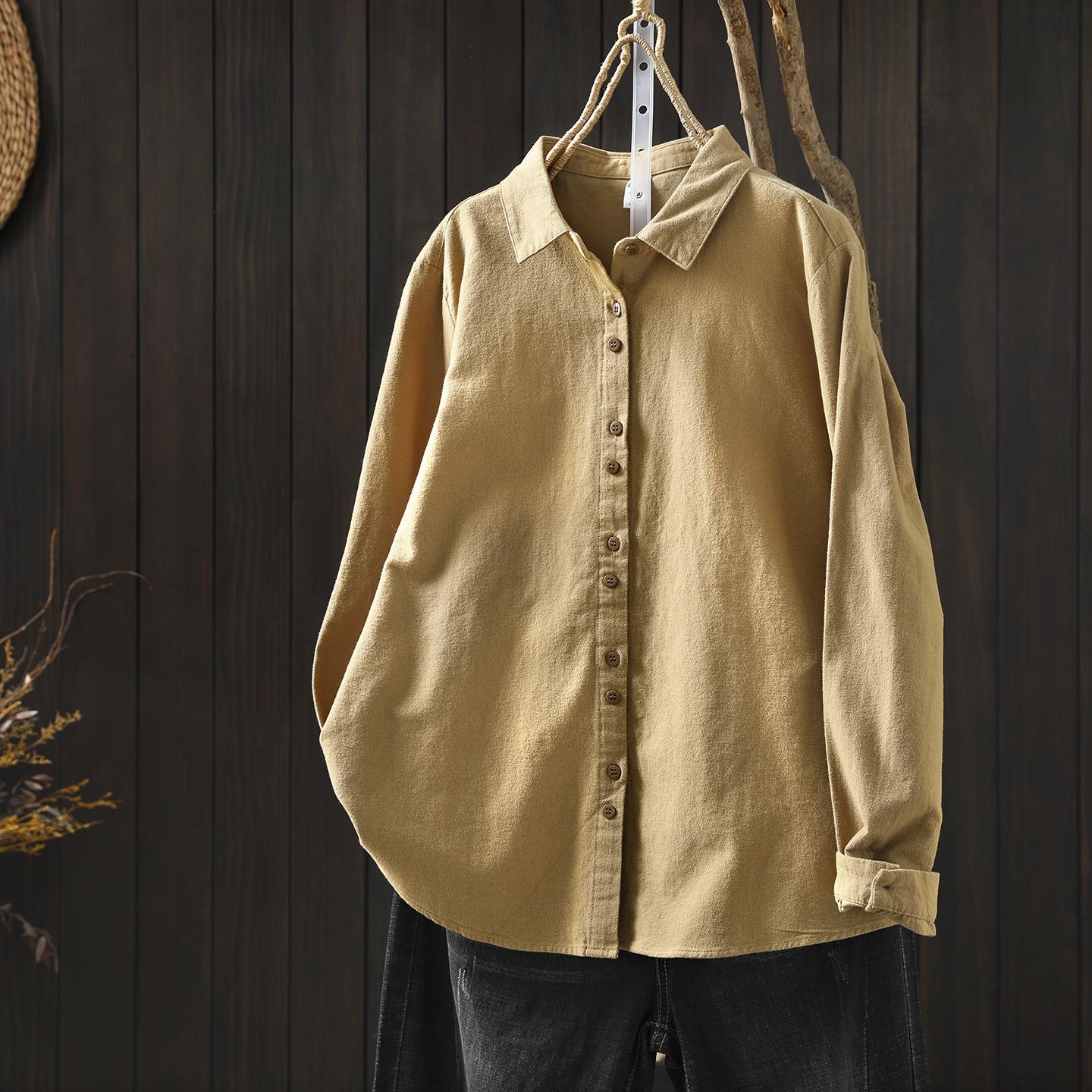 Women s Artistic Solid Purple Cotton Shirt - Spring 2026 Collection Large хаки