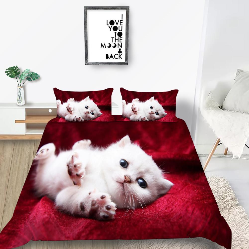 Cat Duvet Cover Set King Size Microfiber Cute Animal Print Girl Teen Kid Comforter Cover Lovely Kitty Series Pattern Bedding Set