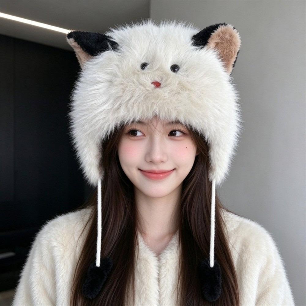 Ear Protection Plush Beanie Warm Lei Feng Cap Cute Faux Fur Hat for Women