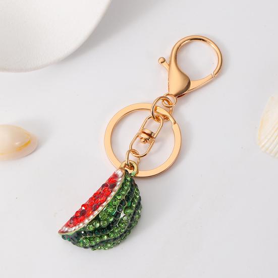 Keychain Pendant Sparkling Rhinestones Watermelon Design Key Chain with Lobster Clasp Backpacks Beach Bags Car Hanger
