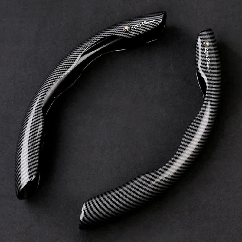 Hub Caps 2pcs Carbon Fiber Car Steering Wheel Cover Non-slip Protective Covers For Alfa Romeo Giulia Stelvio 147 156 166 159 GiuN