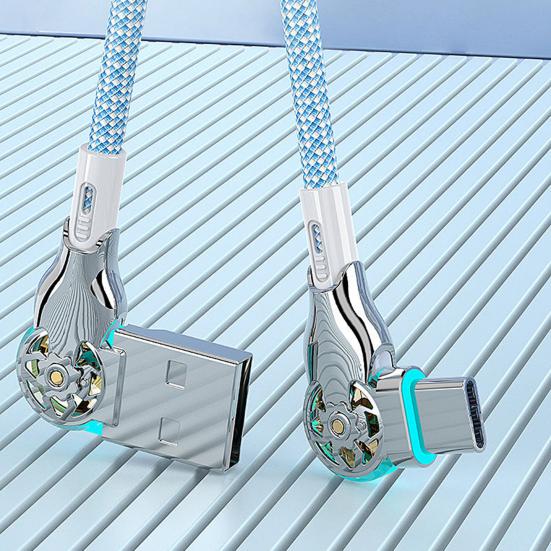 Dual Elbow USB C Cable 180 Degree Angled 3A Fast Charging & Data Sync Data Cord Nylon Braided Charging Cord for Most Phones