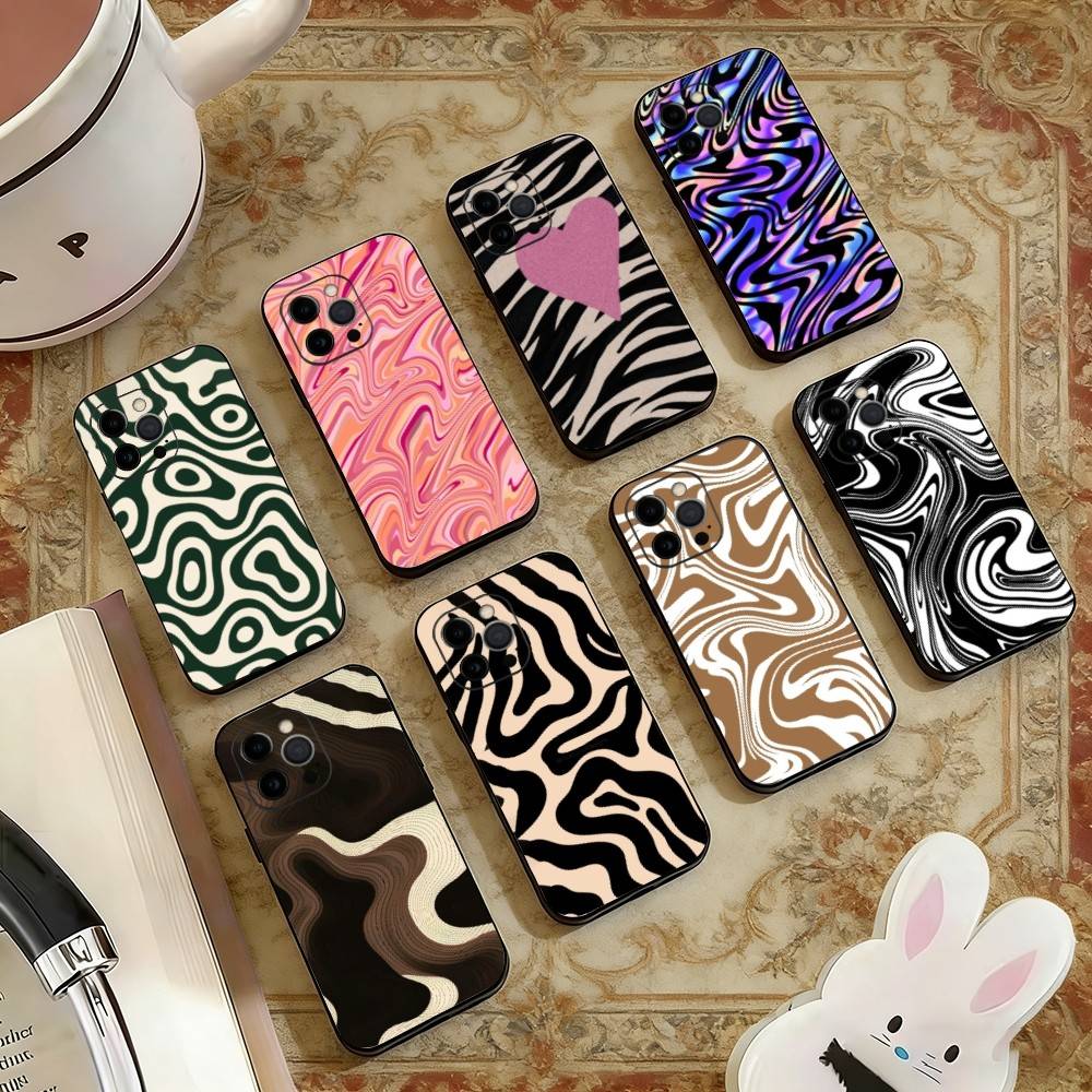 Liquid Swirl Pattern Phone Case For iPhone 17,16,15,14,13,12,11 Plus,Pro Max,XS,Soft Silicone Black Cover
