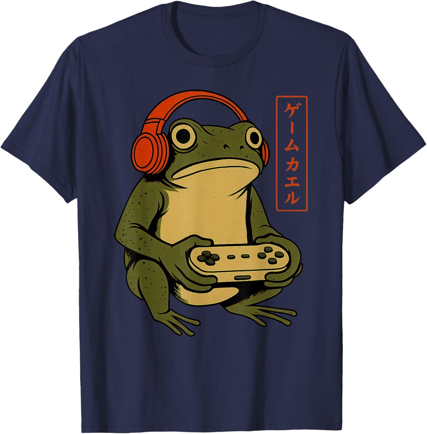Funny Gamer Frog Unisex Women Boys Funny Vintage Gaming TShirt Cotton Tee Cartoon Vintage Frog Gamer Unisexs Womens Clothing S