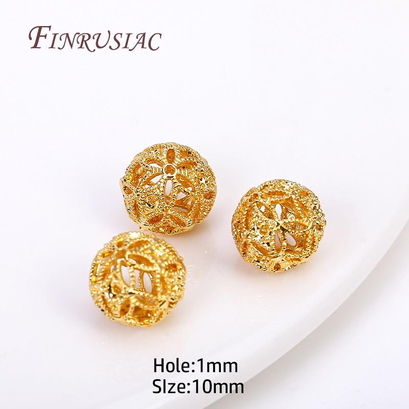 Wholesale 10MM 18K Gold Plated Hollow Ball Shape Spacer Beads,Hole Size 1MM Brass Loose Beads,Beads For Jewelry Making Findings