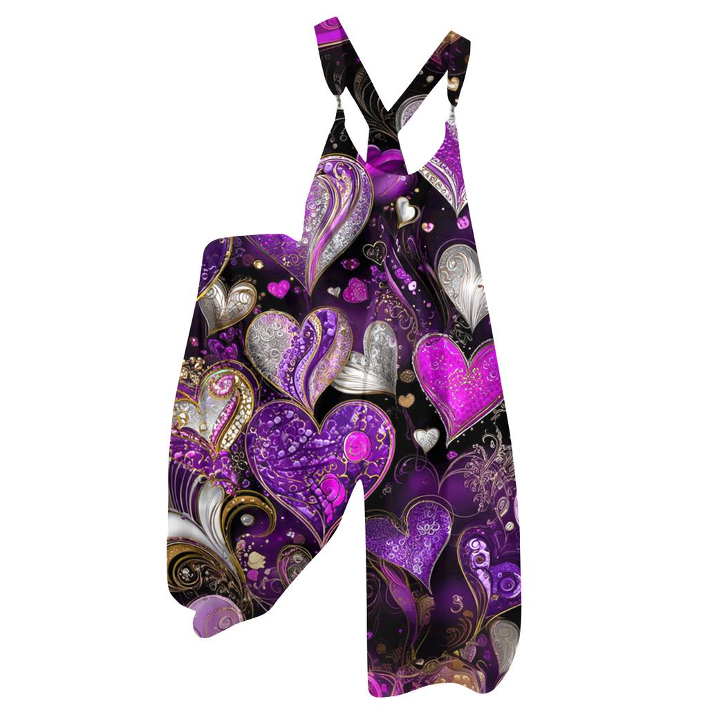 Women's Overalls Print Vintage Jumpsuit ,Non,Adjustable Straps,