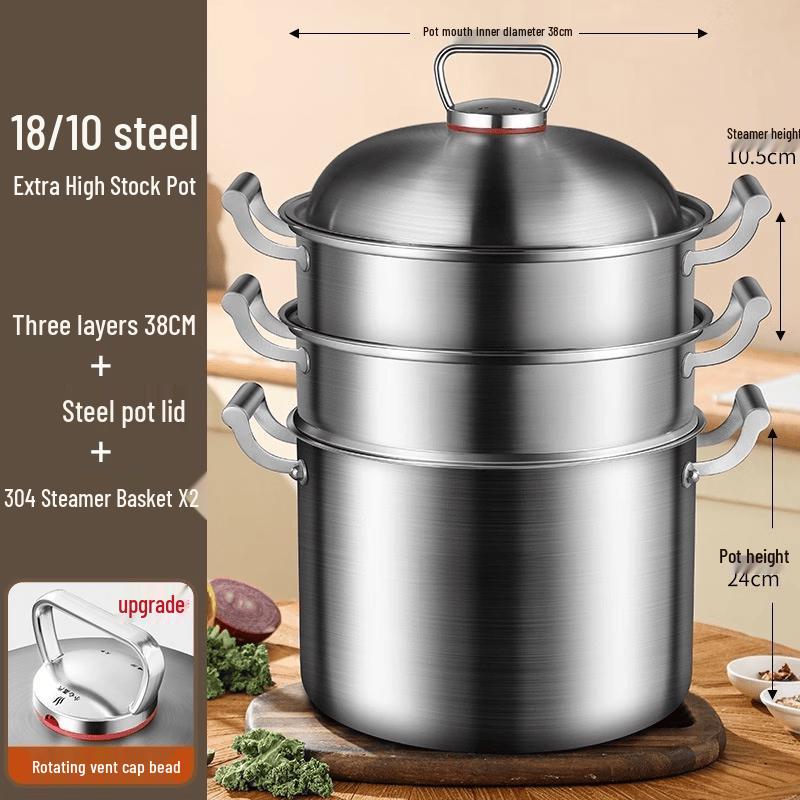 

Wutuo 38cm Stainless Steel Soup Pot with 2-Layer Steamer