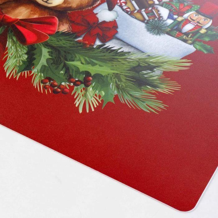 Set De Table - Noname - Chat Et Ourson De Noël - Opaque - 28 X 44 Cm - Rouge