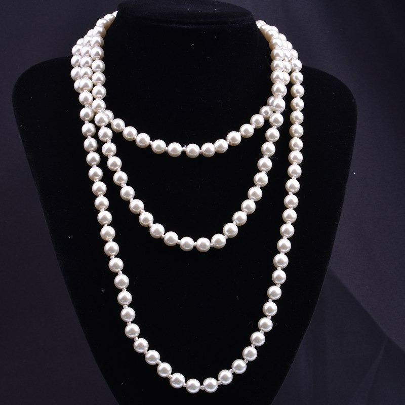 Glass Imitation Pearl Necklace Women's Simple Knotted Multi-layer Long Sweater Chain
