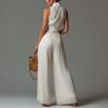 Women's Sleeveless High Waist Wide Leg Jumpsuit Pleated Detail Solid Jumpsuit