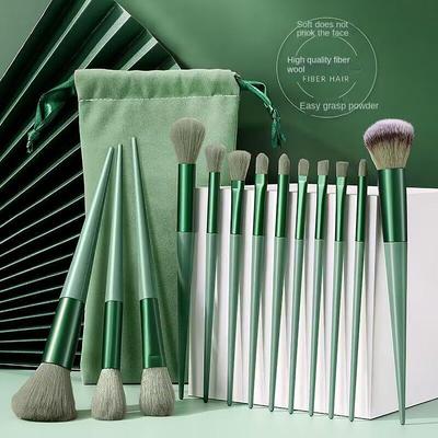 Thirteen Four Seasons Green Makeup Brush Set  Advanced Portable Brush Collection Ultra-Soft Eyeshadow Powder Blush Brush