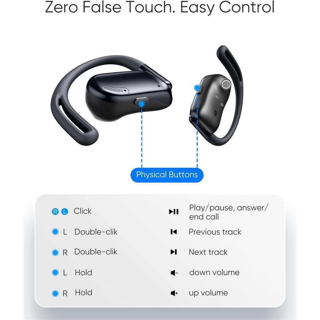 Open Ear Headphones Bluetooth 5.4 Air Conduction Wireless Earbuds Extra Bass 48H Playtime Earphones 3 EQ Modes, ENC Mic, IPX5 Fit for Workout Running