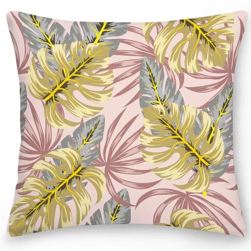 Color Feather Cushion Cover Pillow Office Sofa Car  Double-sided Tropical Leaf