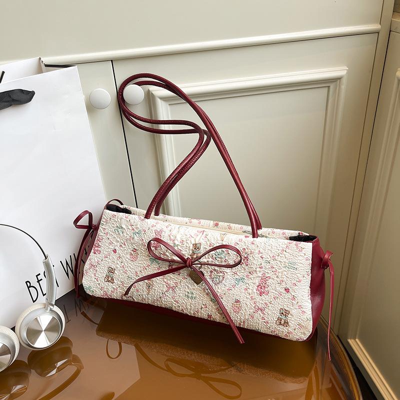 Modische Süße Schleife Schultertasche Cartoon-Druck Achseltasche Damen-Tragetasche Vielseitig Große Kapazität Pendler-Handtasche Urlaubsgeschenk