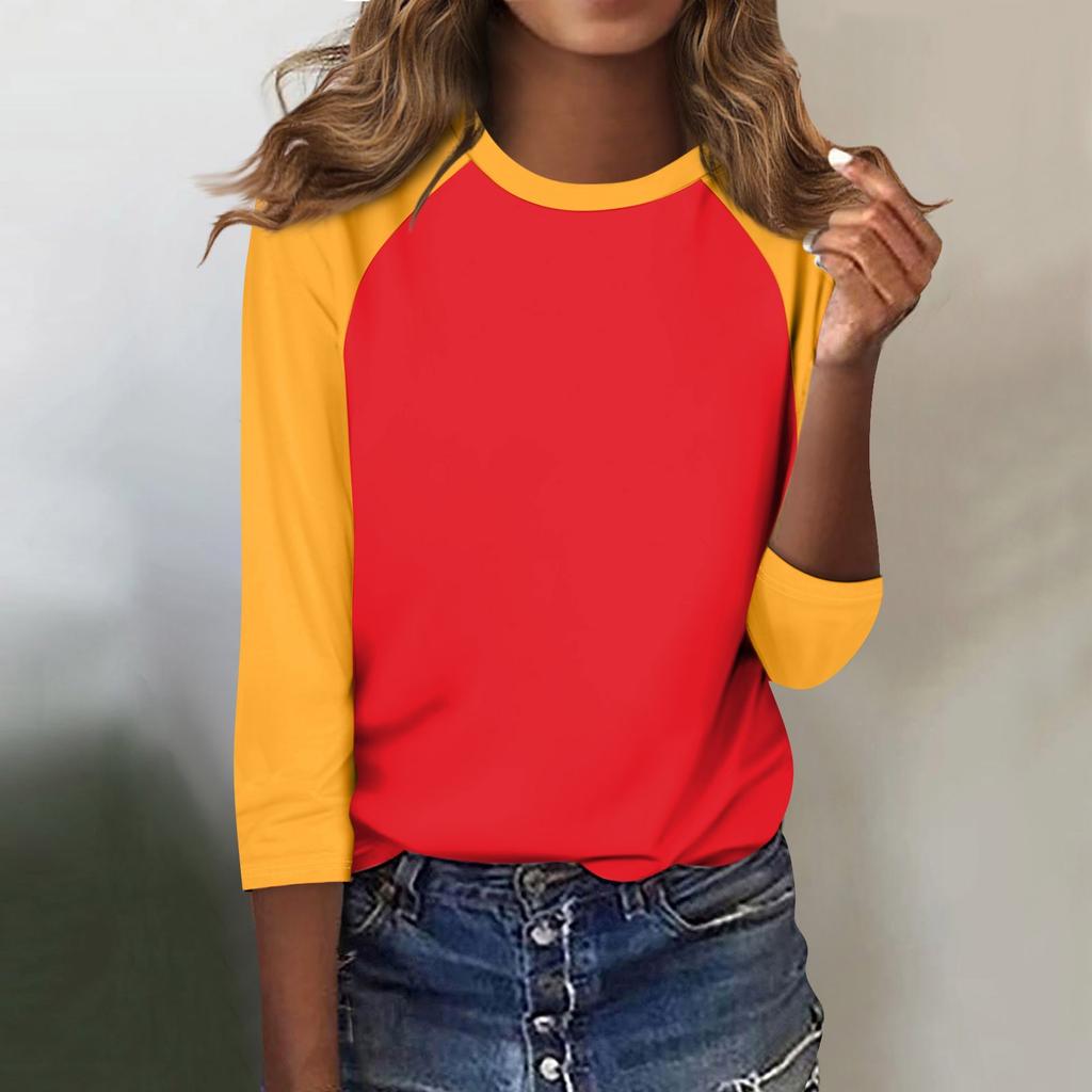 Shirt für Damen, modisch, lässig, Raglan-Ärmel, Rundhalsausschnitt, 3/4-Ärmel, lockeres bedrucktes T-Shirt, Damenoberteil