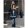Womens High Waist Vintage Wash Flare Jeans Y2K Bootcut Wide Leg Denim Trousers Streetwear