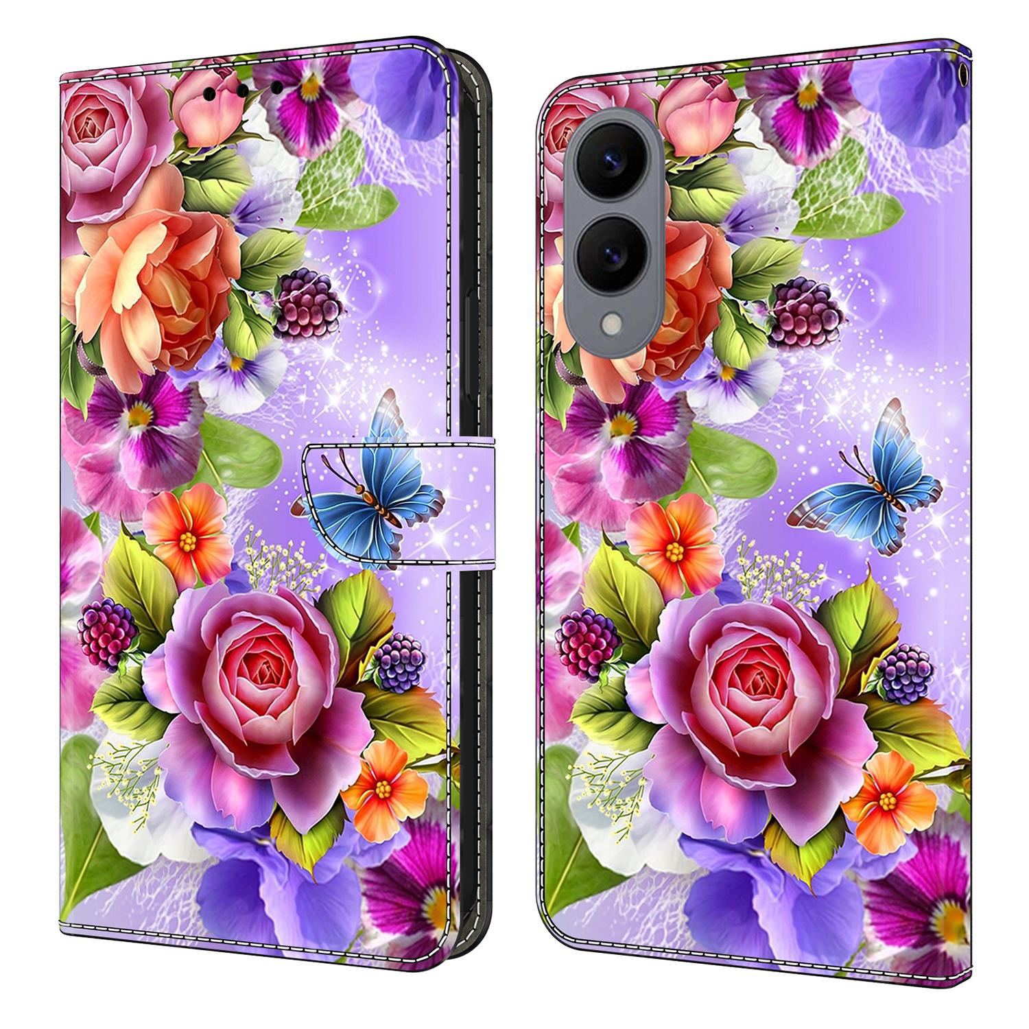 

For Samsung Galaxy S25 Edge Wallet Case Pattern Printing PU Leather Flip Stand Phone Cover Flowers