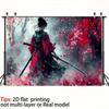 1pc, 2D flat, retro-style background banner depicting a female warrior, showcasing Japanese dreamlike landscape aesthetics, wsj