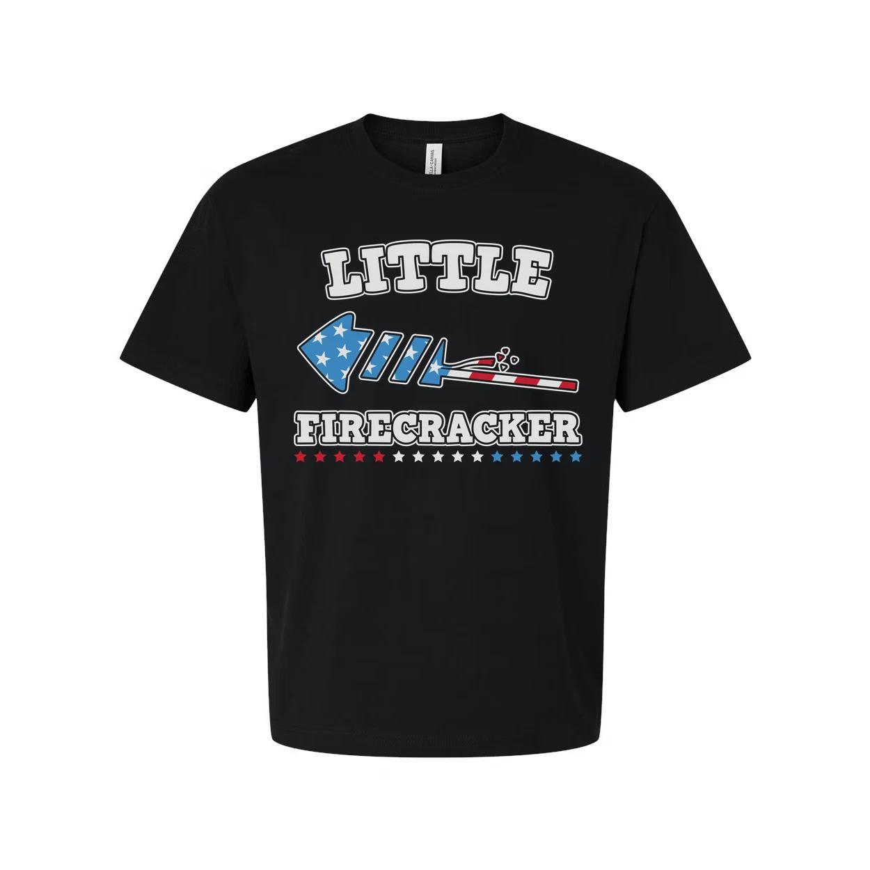 

Little Firecracker Patriotic Graphic T Shirt With Stars And Stripes Rocket Desig L