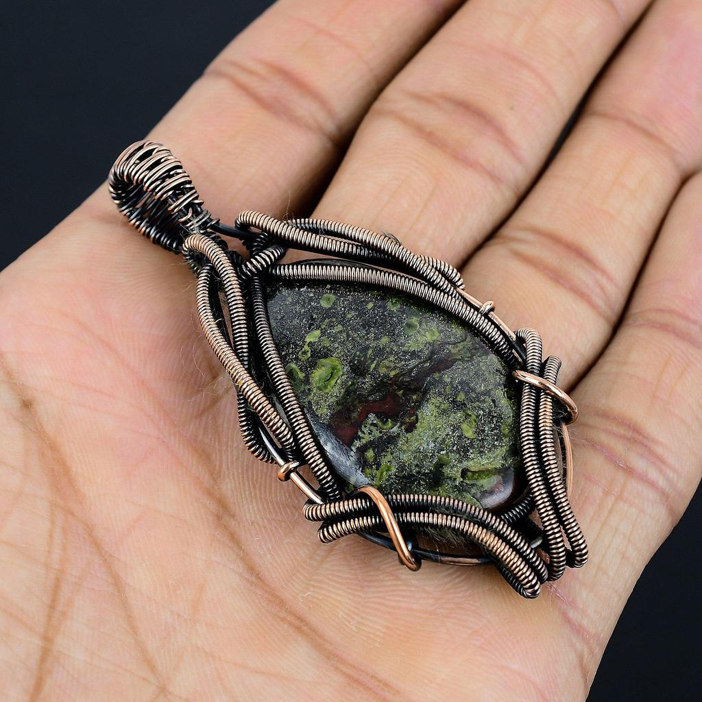 Dragon Blood Jasper 999 Copper Wire Wrapped Pendant, Handmade Gemstone Pendant Jewelry, Gifts For Wife Brand New Pendant