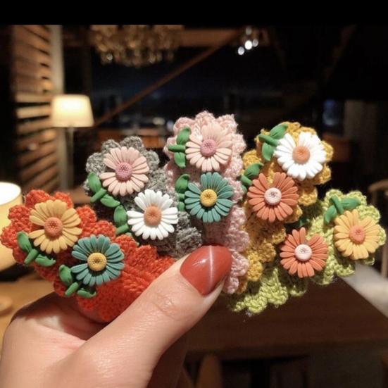 5Pcs Kids Hairpin Knitted Flower Decor Side Bang Hair Clips Gentle Non-Pulling BB Clips Birthday Party Hair Accessories