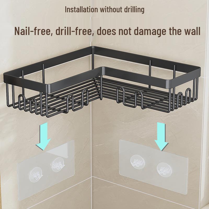 Non-Drill Wall-Mounted Bathroom Shelf: Double-Layer Movable Storage for Toiletries