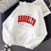 Women Hoodie Brooklyn Letter Print Fleece Lined Thick Oversized Loose Mid-Length Pullover Hooded Sweatshirt Korean Lazy Style Autumn Winter Casual Top