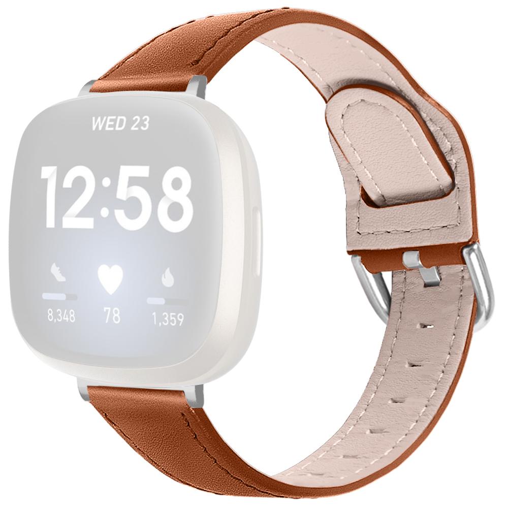

For Fitbit Versa 4/Sense 2 Watch Band Genuine Cow Leather Strap Replacement Brown