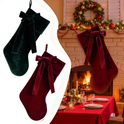 20 Zoll Weihnachtsstrumpf mit großem dekorativem Schleifen-Luxus-Strumpf für Kaminbildschirm, Kaminvorsprung, Elegante Feiertagsdekoration