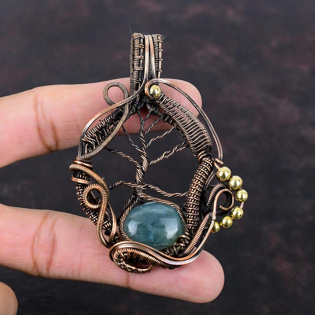 Baum des Lebens Aquamarin Anhänger Kupferdraht gewickelter Anhänger Handgefertigter Kupferschmuck Sehr hübscher Edelsteinanhänger Geschenk für sie Heilstein