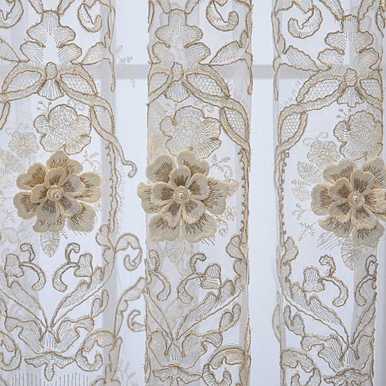 Embroidered Floral Curtains for Living Room, Bedroom, Balcony Contemporary Style Light-filtering Voile Drapes with Grommet Top All-season Sheer Window