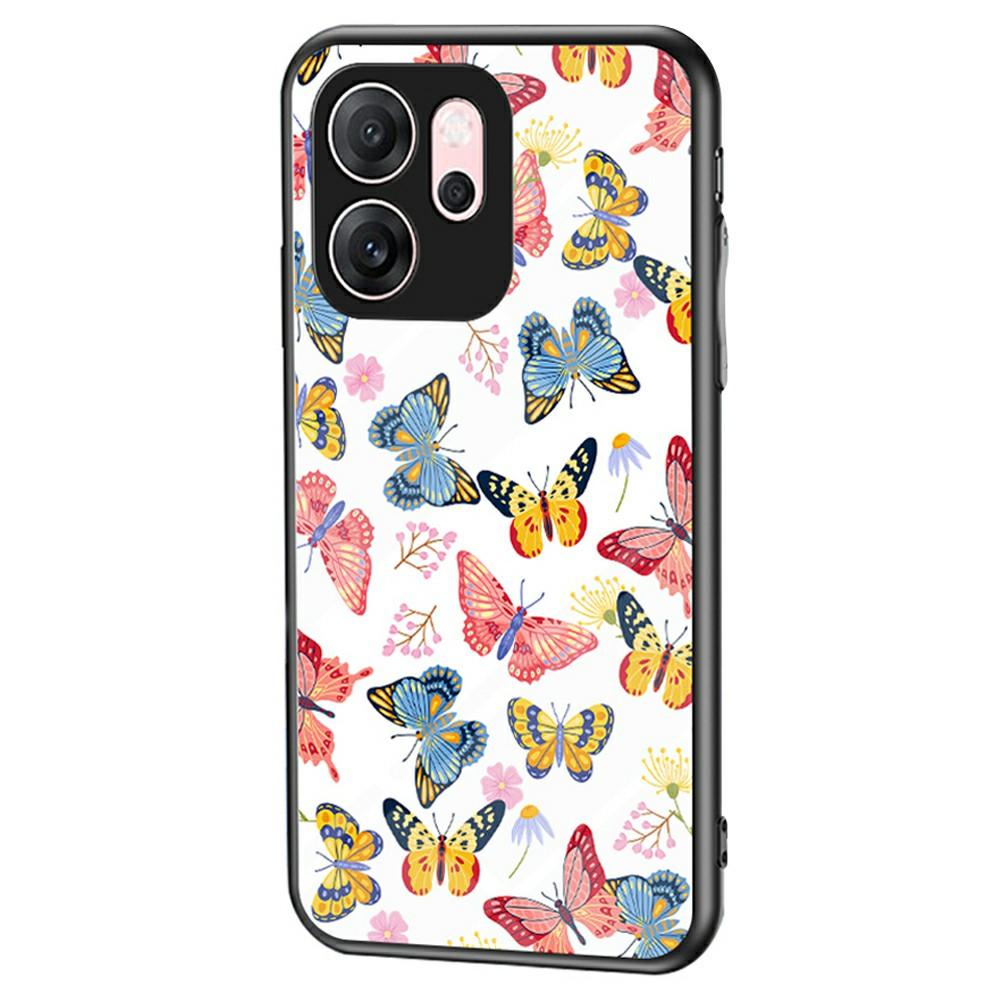 

For Oppo Reno14 F 5G Case Butterfly Pattern TPU+Tempered Glass Protective Phone Cover Colorful Butterfly