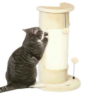 Cat Scratching Post with Toy, Incl. 2 Balls, Soft Plush, 34 Cm X 25.5 Cm X 58 Cm, Cream White