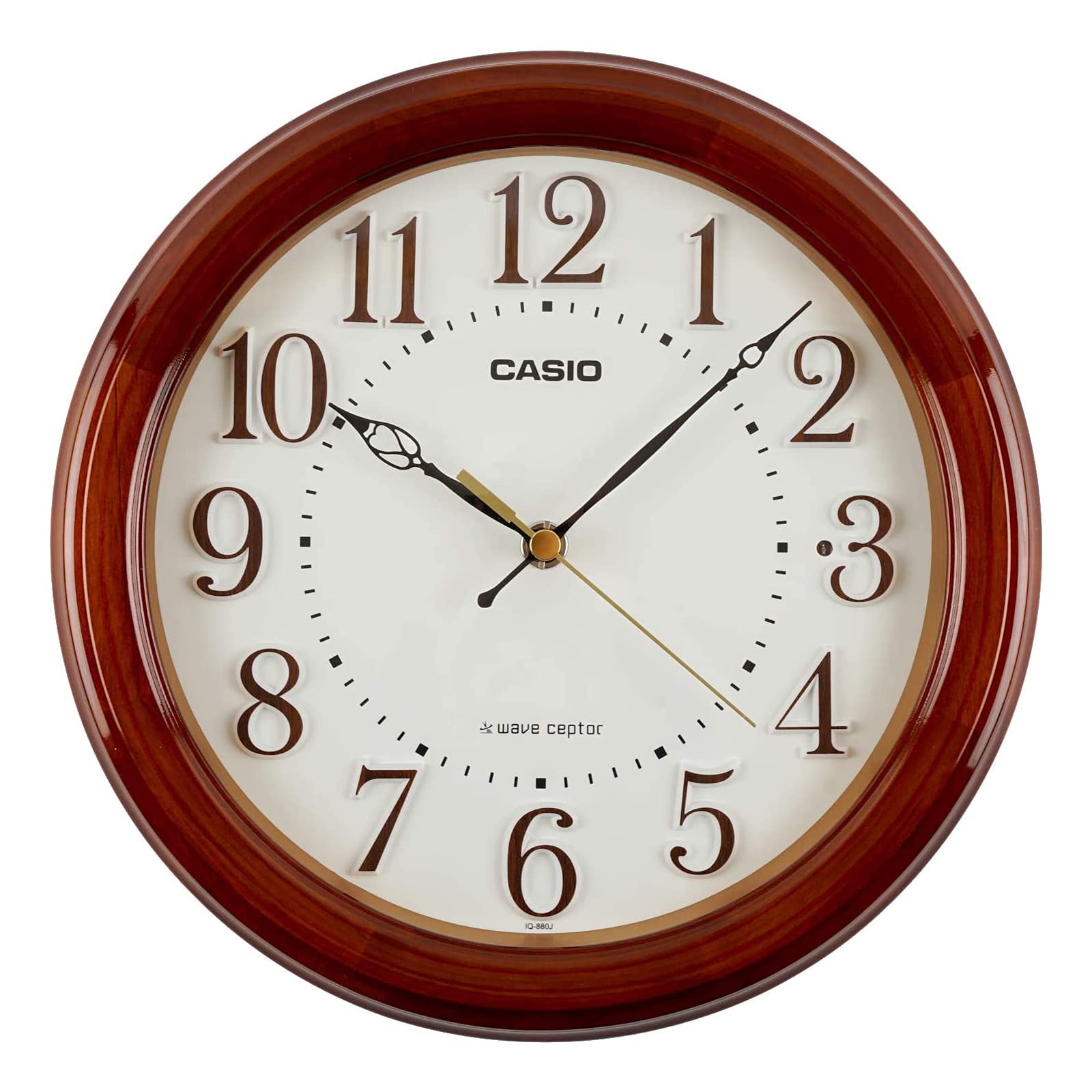

CASIO Wall 24cm Wooden Nighttime Second Hand Stop Wall or Table Clock IQ-880J-5JF Radio-Controlled Clock, Brown, Diameter, Analog, Frame, Function,