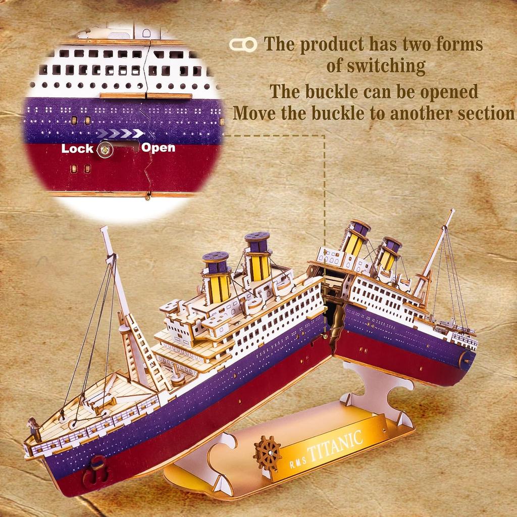 Titanic Wooden Building Block Toys LED Version Model Assembly Set For Home Desktop Decoration Gifts For Couples Women Kids 12+